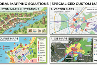 create custom map illustrations, vector maps, tourist maps and gis maps