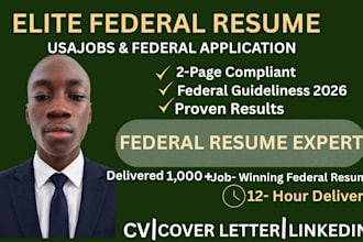 create a professional federal resume, CV, and usajobs application in 24 hours