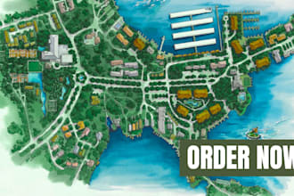 illustrate a branded resort, hotel and vacation property vector map