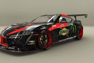 glb,stl,3dfiverm sport vehicle,gta 5 livery design, bodykit,drift render car rig