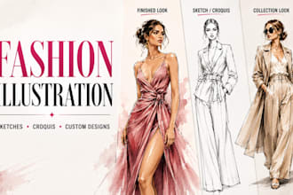 create custom fashion illustrations, fashion sketches and croquis