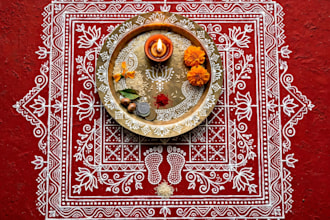 create authentic kumaoni aipan art for pooja thali