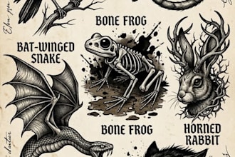 design high quality horror animal tattoo logo with traditional vector artwork