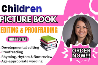 developmental edit rhyme picture book, proofread kid story book children editor