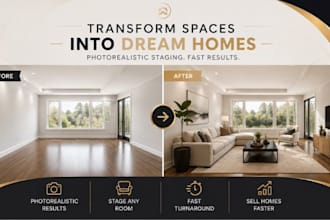 transform empty rooms into photorealistic staged real estate listing photos fast