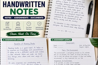 neat handwritten notes, assignments and documents