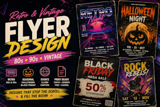 design 80s 90s retro vintage flyer halloween black friday flyer event poster