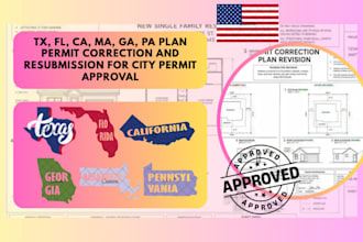 tx, fl, ca, ma, ga, pa plan permit correction and resubmission for city permit