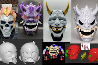 design custom 3d cosplay helmet, anime mask, print and paint helmet 3d printing