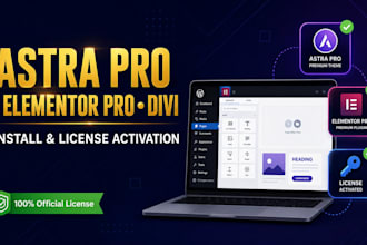 install astra pro, elementor pro or divi pro with official license