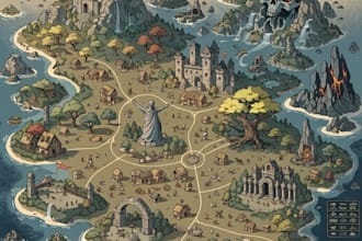 high detailed fantasy map game art, tabletop campaign