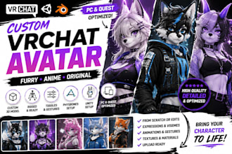 create custom vrchat avatar 3d character model furry anime avatar with unity