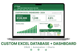 create a custom excel database with dashboard and crud system