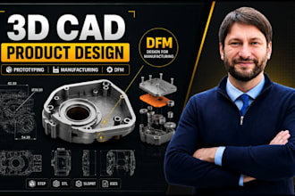 do 3d cad product design and modeling for prototyping, manufacturing and dfm