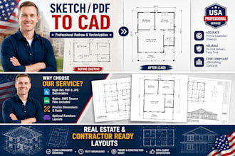 redraw your sketch or PDF into professional cad floor plans