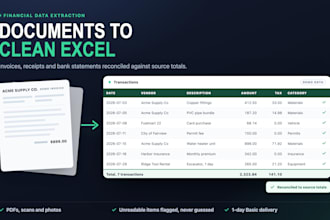 extract invoice and receipt data into clean excel spreadsheets