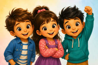illustrate 2d preschool children book, kindergarten and kids story book