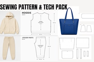 design sewing pattern, digital garment pattern, pattern design, tech pack, bag