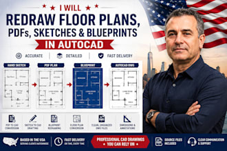 redraw floor plans, pdfs, sketches, and blueprints in autocad