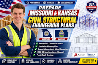 prepare missouri and kansas civil structural engineering plans