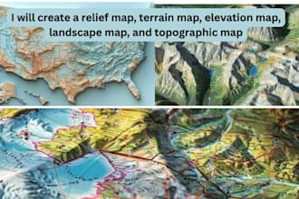 do a relief map, terrain map, elevation map, landscape map, and topographic map