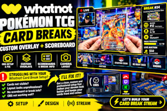 setup whatnot pokemon tcg card breaks with obs, design overlays and scoreboards