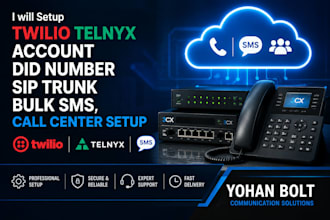 setup twilio telnyx account did number sip trunk 3cx bulk sms, call center setup