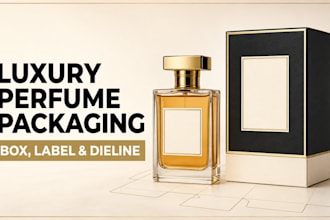 design luxury perfume box packaging bottle label dieline 3d mockup in ilustrator