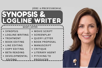 write synopsis, logline and treatment for your  movie script, book or novel