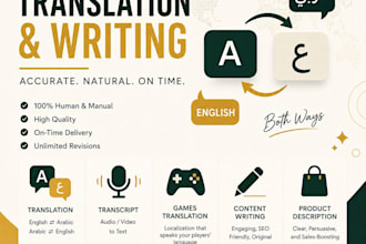 translate, transcribe with proofreading, and write content