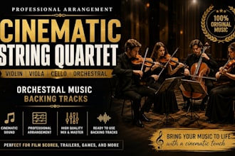 arrange cinematic string quartet, violin, cello orchestral music, backing tracks