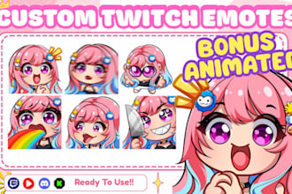 draw twitch emotes, chibi emotes, text emotes animated emotes, vtuber for stream