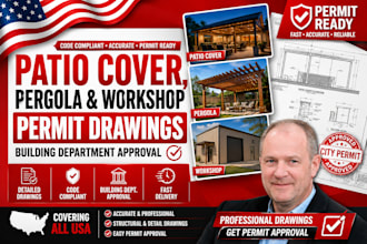 design patio cover pergola workshop permit drawings detached workshops, gazebos