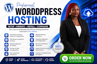 setup wordpress hosting, migrate website and configure wordpress