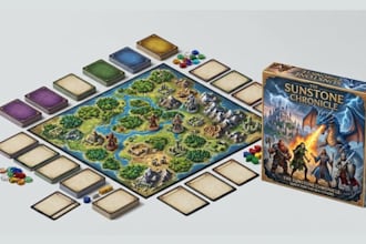 create custom board game, card game, box layout, and rulebook