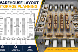 design warehouse layouts, storage planning, material flow, cad drawings