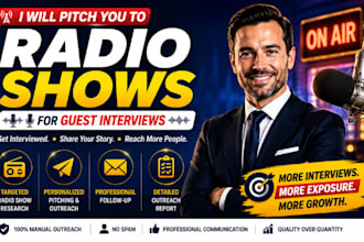 research and pitch radio shows for guest interview opportunities