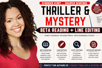 beta read and line copy edit your literary thriller book or mystery manuscript