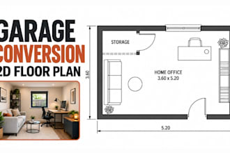 draw a 2d garage conversion floor plan in 24 hours with autocad