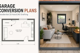 draft garage conversion and residential 2d floor plans in autocad
