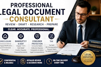 review draft and prepare legal documents for bankruptcy foreclosure debt, tax