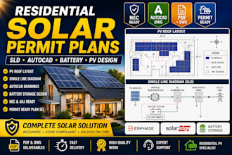 design residential solar permit plans, sld, autocad, battery and pv