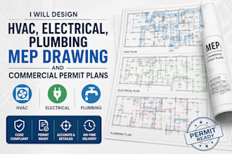 design hvac, electrical, plumbing mep drawing and commercial permit plans