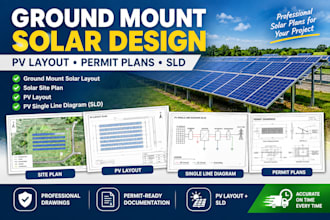 design ground mount solar, permit plans, pv layout and sld