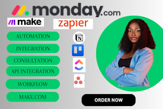 set up monday com, monday CRM, monday integration and automation with make com