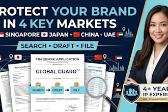search, draft and file trademark applications in singapore, japan, china and uae
