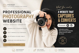 design attractive pixieset website, photography website, squarespace website