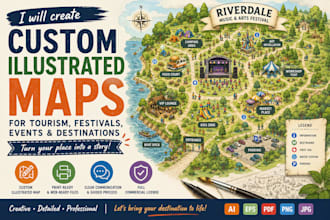 create a custom illustrated tourism, festival, event or destination map
