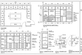 create 2d walk in closet, vanity wardrobe and millwork shop drawings