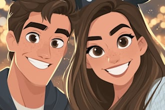 draw lovely disney cartoon couple portrait